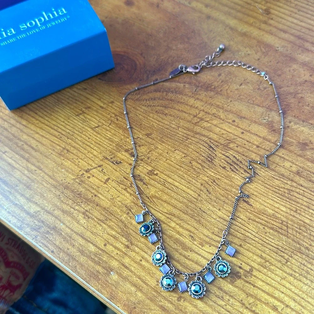 Lia Sophia necklace rose gold tone with iridescent and pink accents ‘sashay’ - Picture 2 of 4